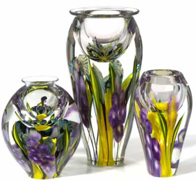 Hollyhock Vases with yellow interior